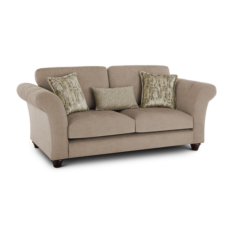 Amelie 3 Seater Sofa in Polar Natural Fabric with Antiqued Feet 1