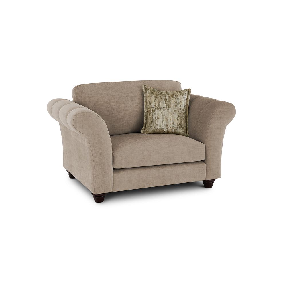 Amelie Loveseat in Polar Natural Fabric with Antiqued Feet 1