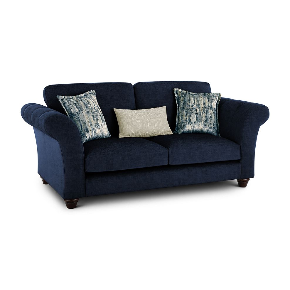 Amelie 3 Seater Sofa in Polar Navy Fabric with Antiqued Feet 1
