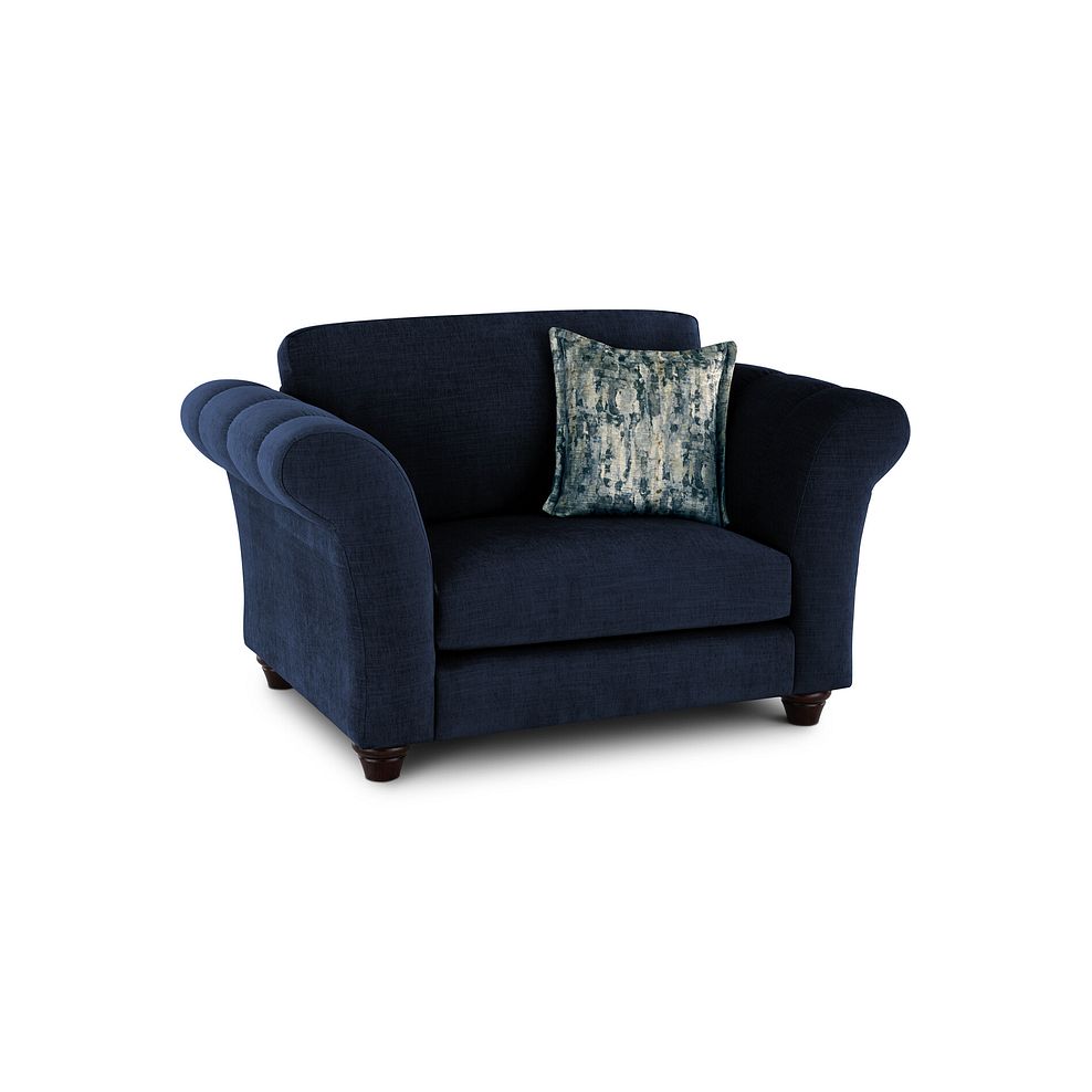 Amelie Loveseat in Polar Navy Fabric with Antiqued Feet 1