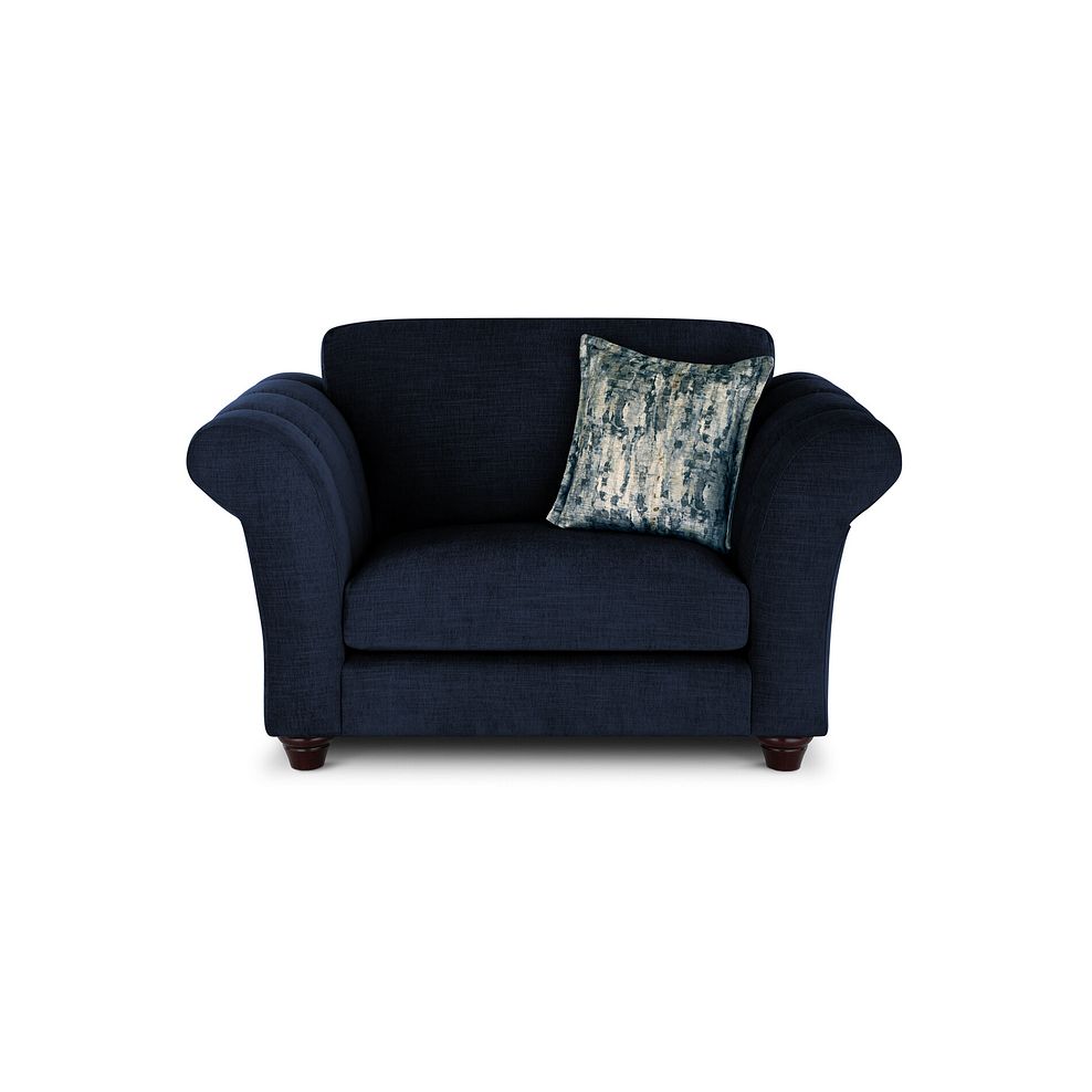 Amelie Loveseat in Polar Navy Fabric with Antiqued Feet 2