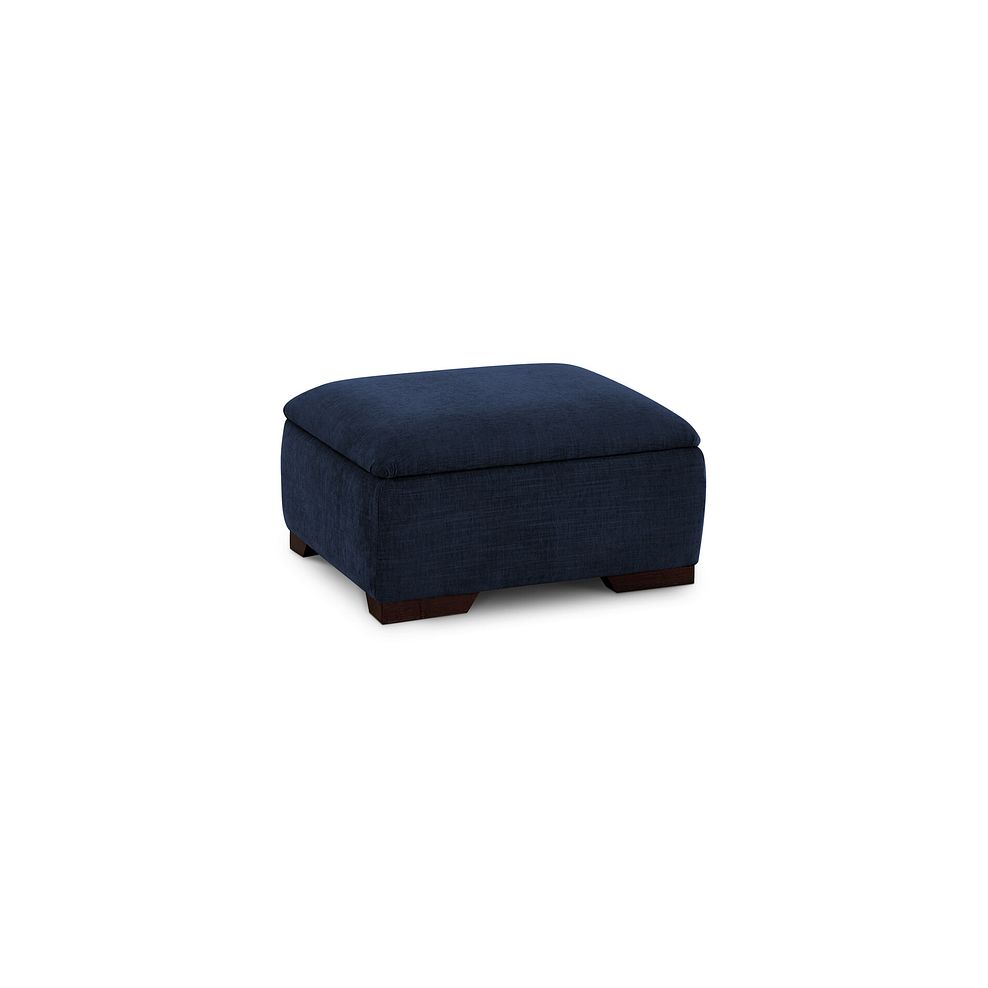 Amelie Storage Footstool in Polar Navy Fabric with Antiqued Feet 1
