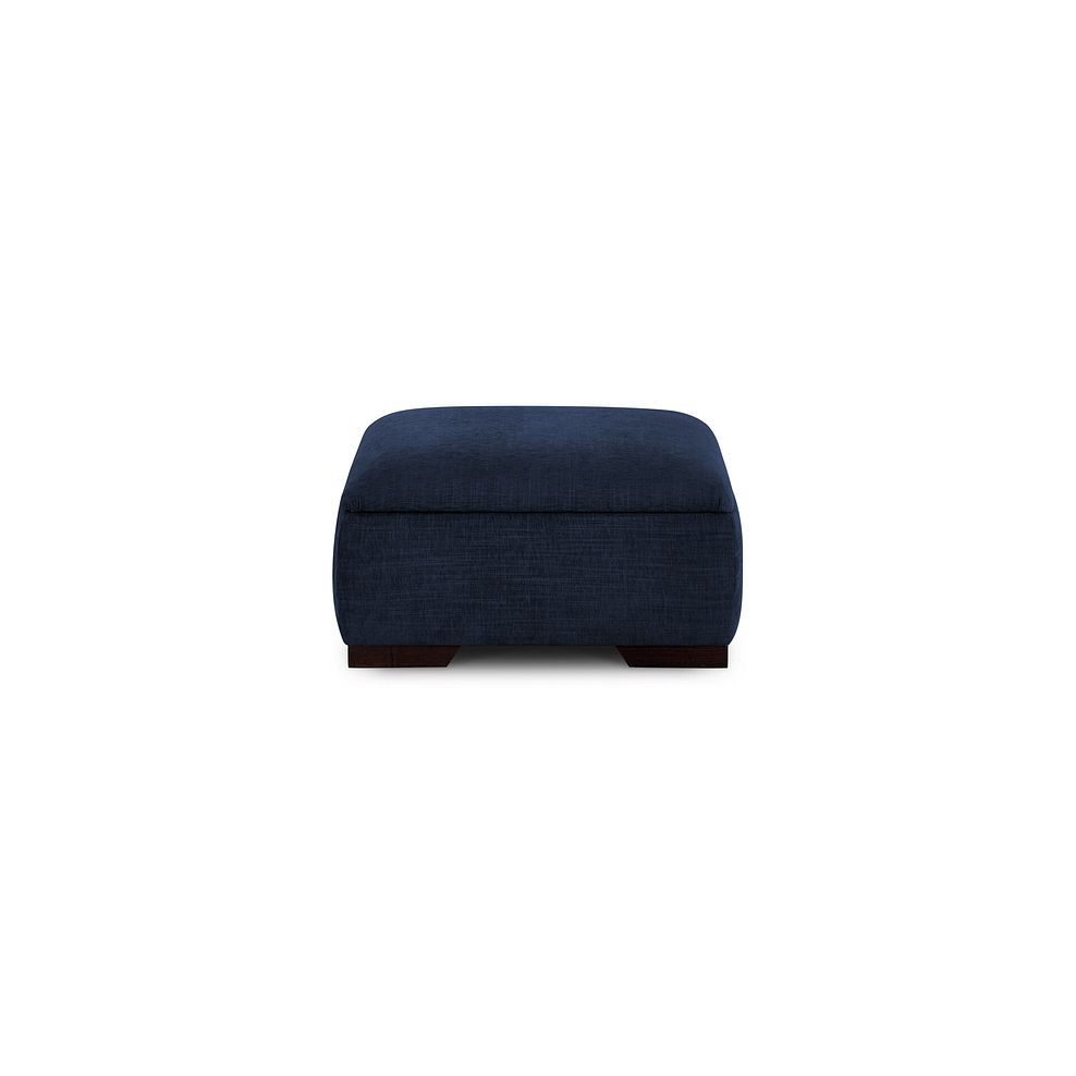 Amelie Storage Footstool in Polar Navy Fabric with Antiqued Feet 2