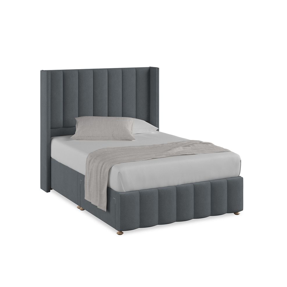 Amersham Double 2 Drawer Divan Bed with Winged Headboard in Venice Fabric - Graphite Thumbnail 1