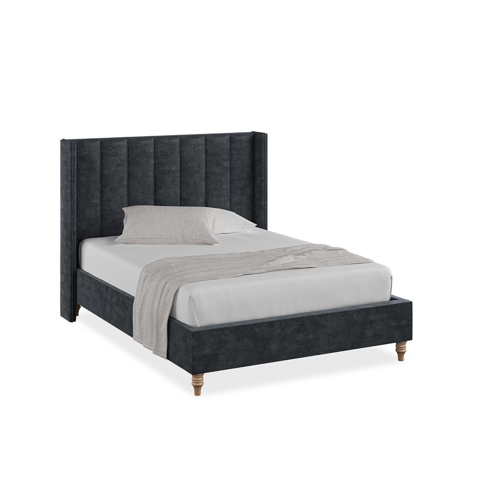 Amersham Double Bed with Winged Headboard in Heritage Velvet - Charcoal