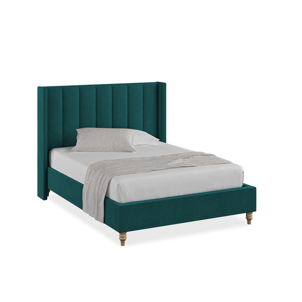 Amersham Double Bed with Winged Headboard in Venice Fabric - Teal Thumbnail 1