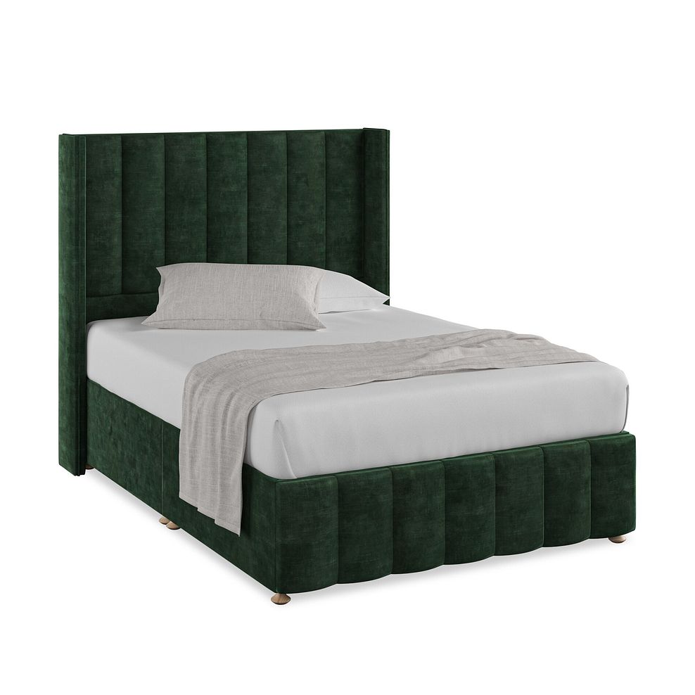 Amersham Double Divan Bed with Winged Headboard in Heritage Velvet - Bottle Green 1