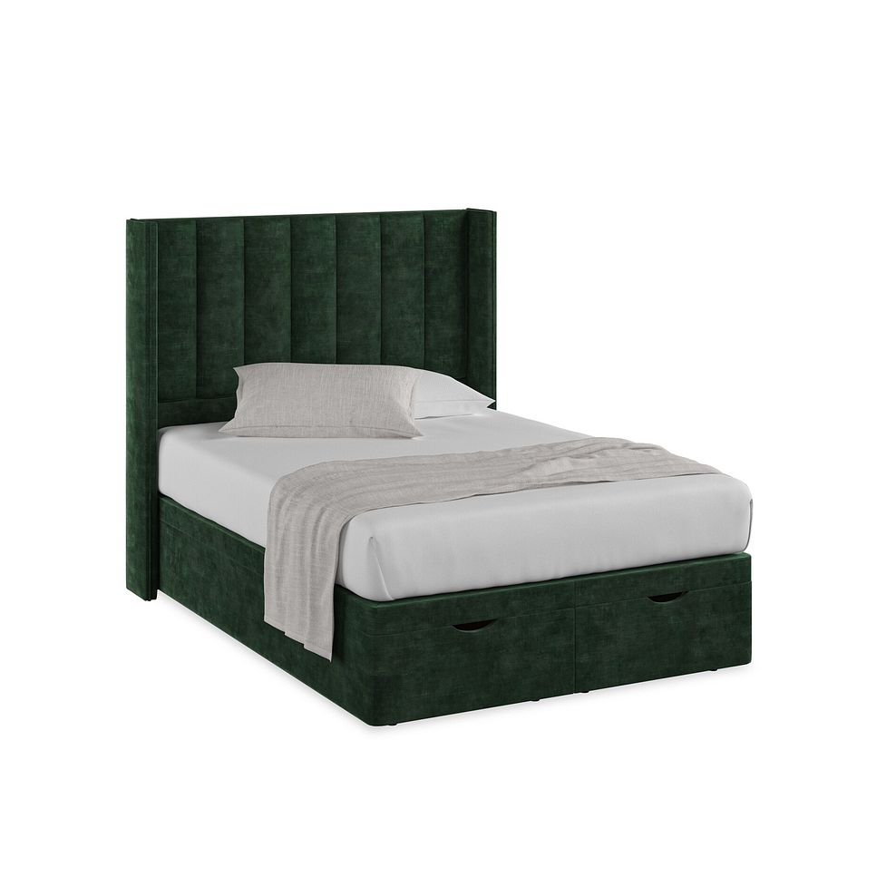 Amersham Double Ottoman Storage Bed with Winged Headboard in Heritage Velvet - Bottle Green 1