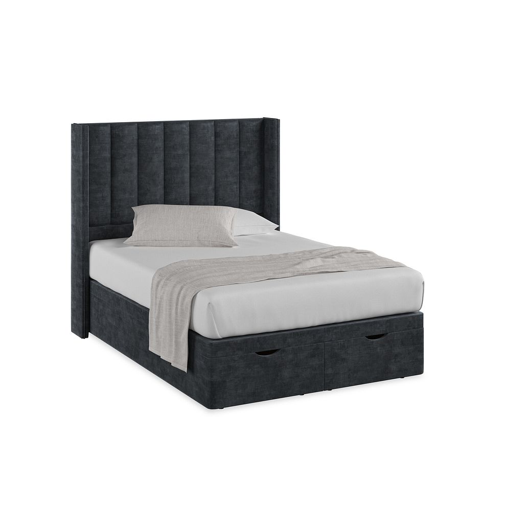 Amersham Double Ottoman Storage Bed with Winged Headboard in Heritage Velvet - Charcoal 1