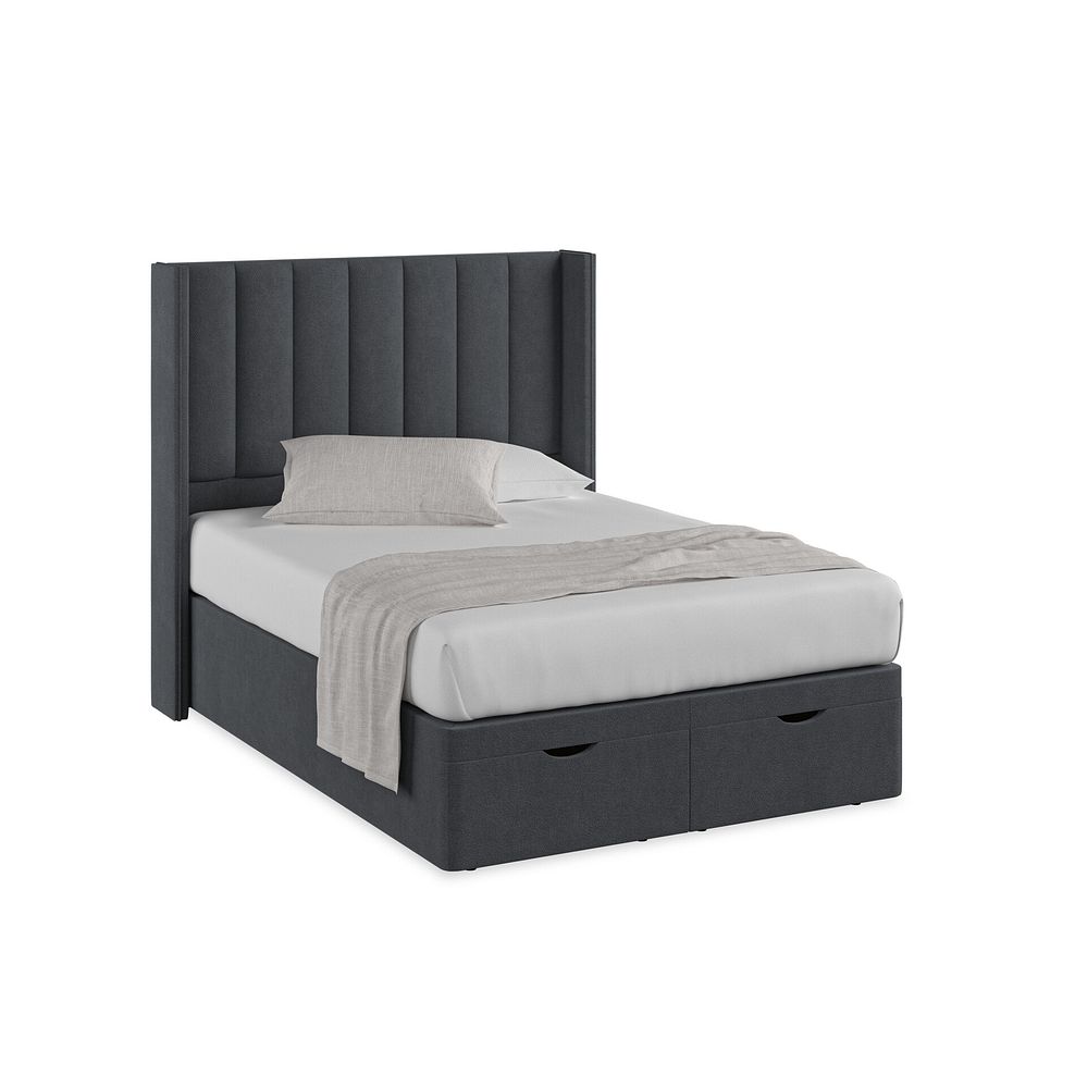Amersham Double Ottoman Storage Bed with Winged Headboard in Venice Fabric - Anthracite 1