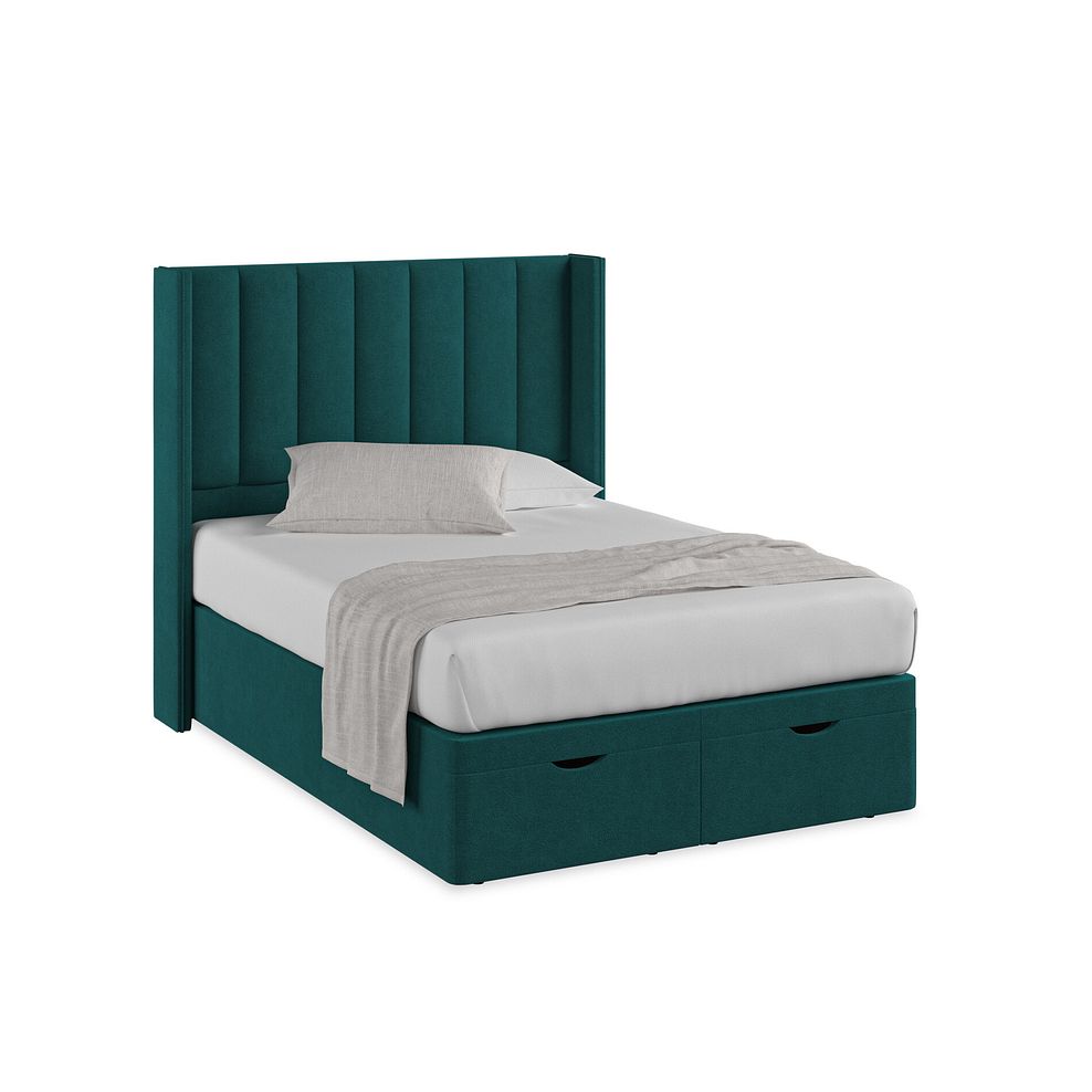 Amersham Double Ottoman Storage Bed with Winged Headboard in Venice Fabric - Teal 1