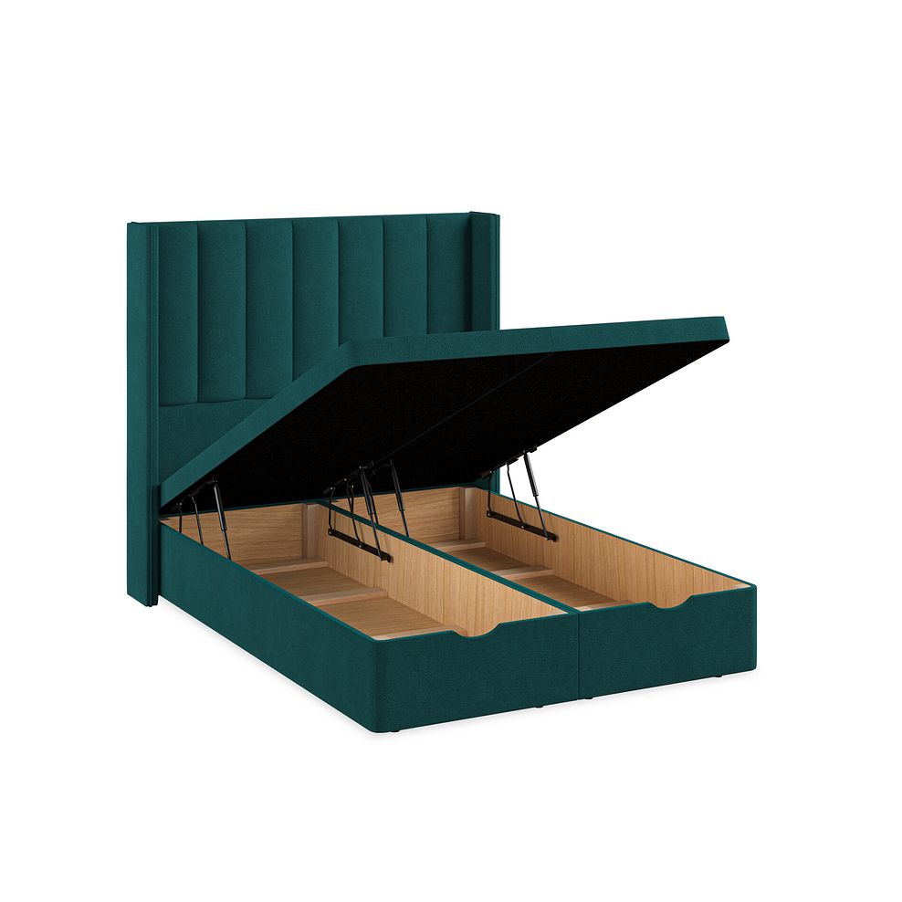 Amersham Double Ottoman Storage Bed with Winged Headboard in Venice Fabric - Teal 3