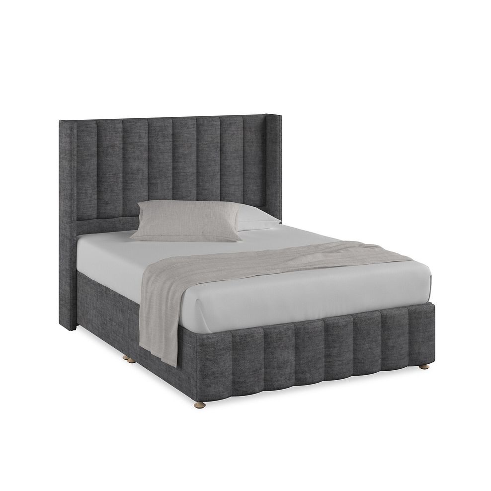 Amersham King-Size 2 Drawer Divan Bed with Winged Headboard in Brooklyn Fabric - Asteroid Grey 1