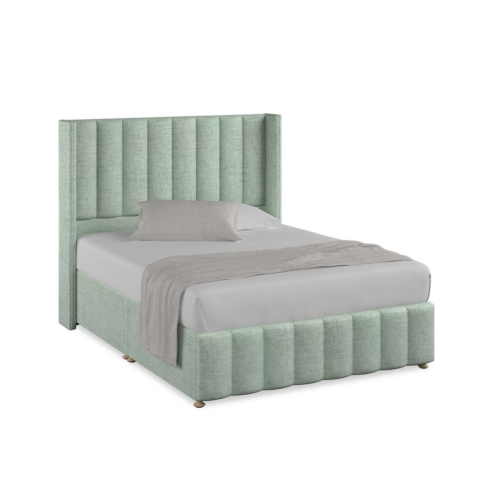 Amersham King-Size 2 Drawer Divan Bed with Winged Headboard in Brooklyn Fabric - Glacier 1