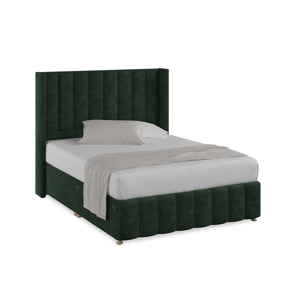 Amersham King-Size 2 Drawer Divan Bed with Winged Headboard in Heritage Velvet - Bottle Green Thumbnail 1