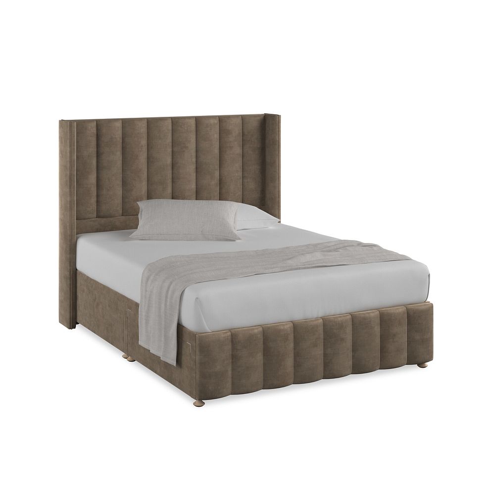 Amersham King-Size 2 Drawer Divan Bed with Winged Headboard in Heritage Velvet - Cedar 1