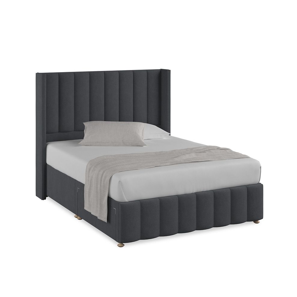 Amersham King-Size 2 Drawer Divan Bed with Winged Headboard in Venice Fabric - Anthracite 1