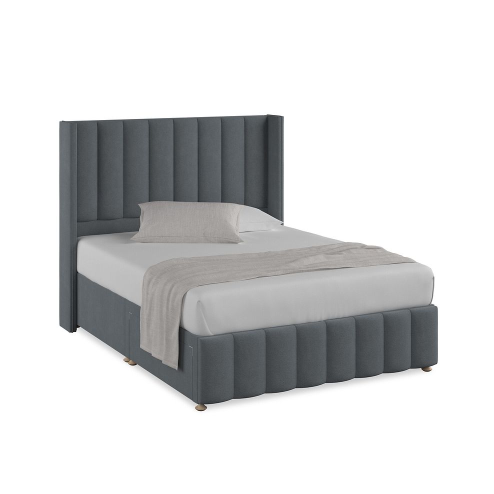 Amersham King-Size 2 Drawer Divan Bed with Winged Headboard in Venice Fabric - Graphite 1
