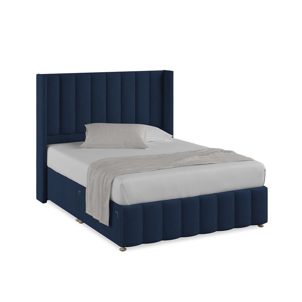 Amersham King-Size 2 Drawer Divan Bed with Winged Headboard in Venice Fabric - Marine 1