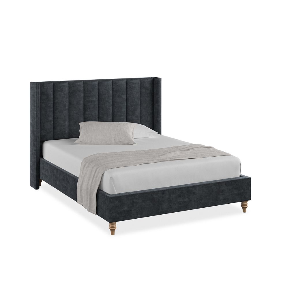 Amersham King-Size Bed with Winged Headboard in Heritage Velvet - Charcoal