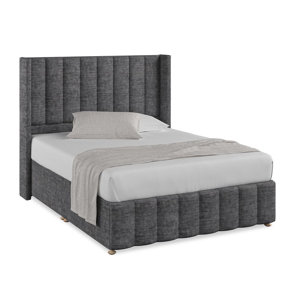 Amersham King-Size Divan Bed with Winged Headboard in Brooklyn Fabric - Asteroid Grey 1