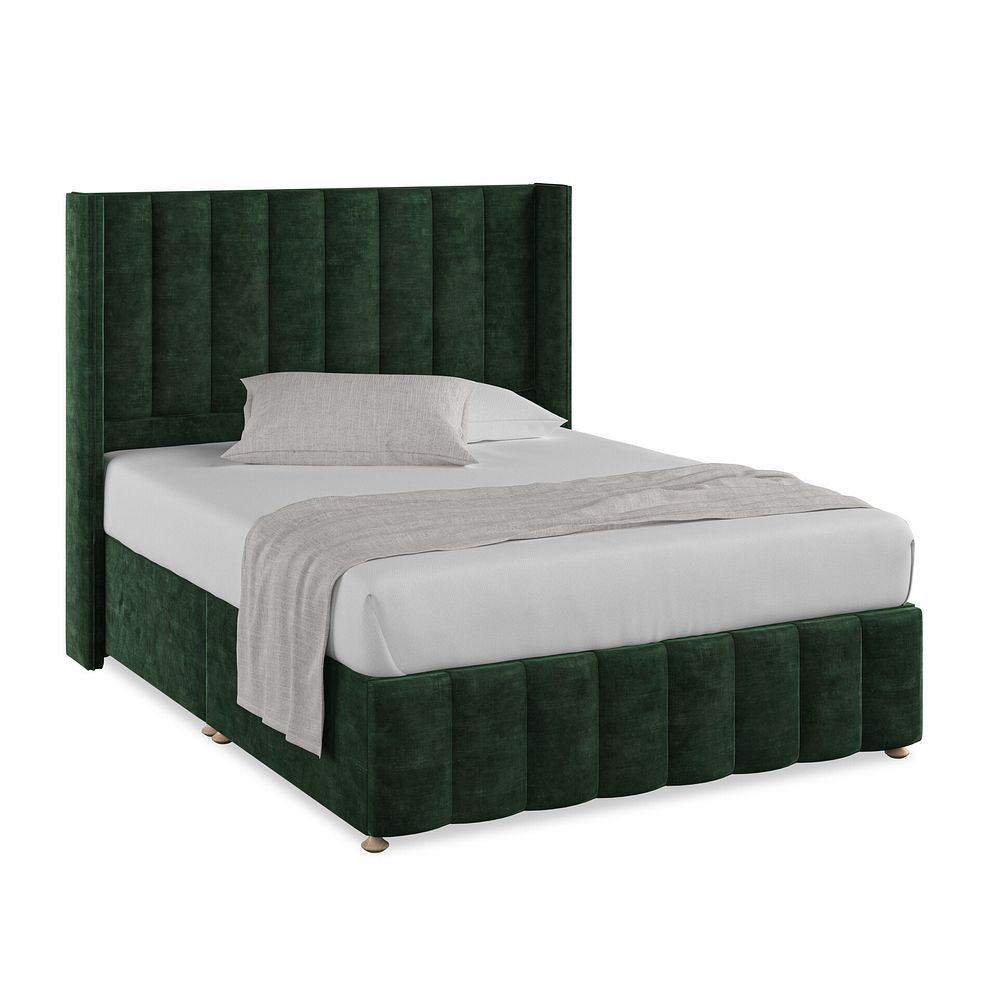 Amersham King-Size Divan Bed with Winged Headboard in Heritage Velvet - Bottle Green 1