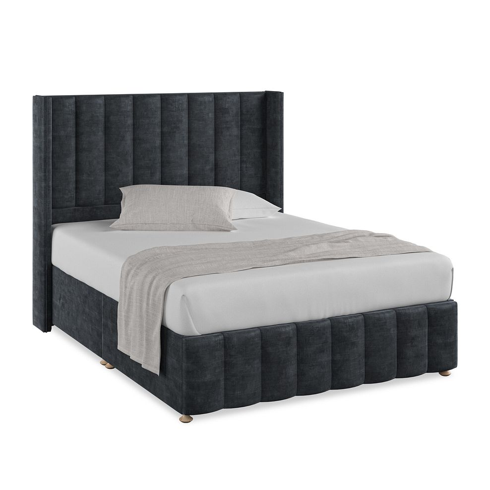 Amersham King-Size Divan Bed with Winged Headboard in Heritage Velvet - Charcoal 1