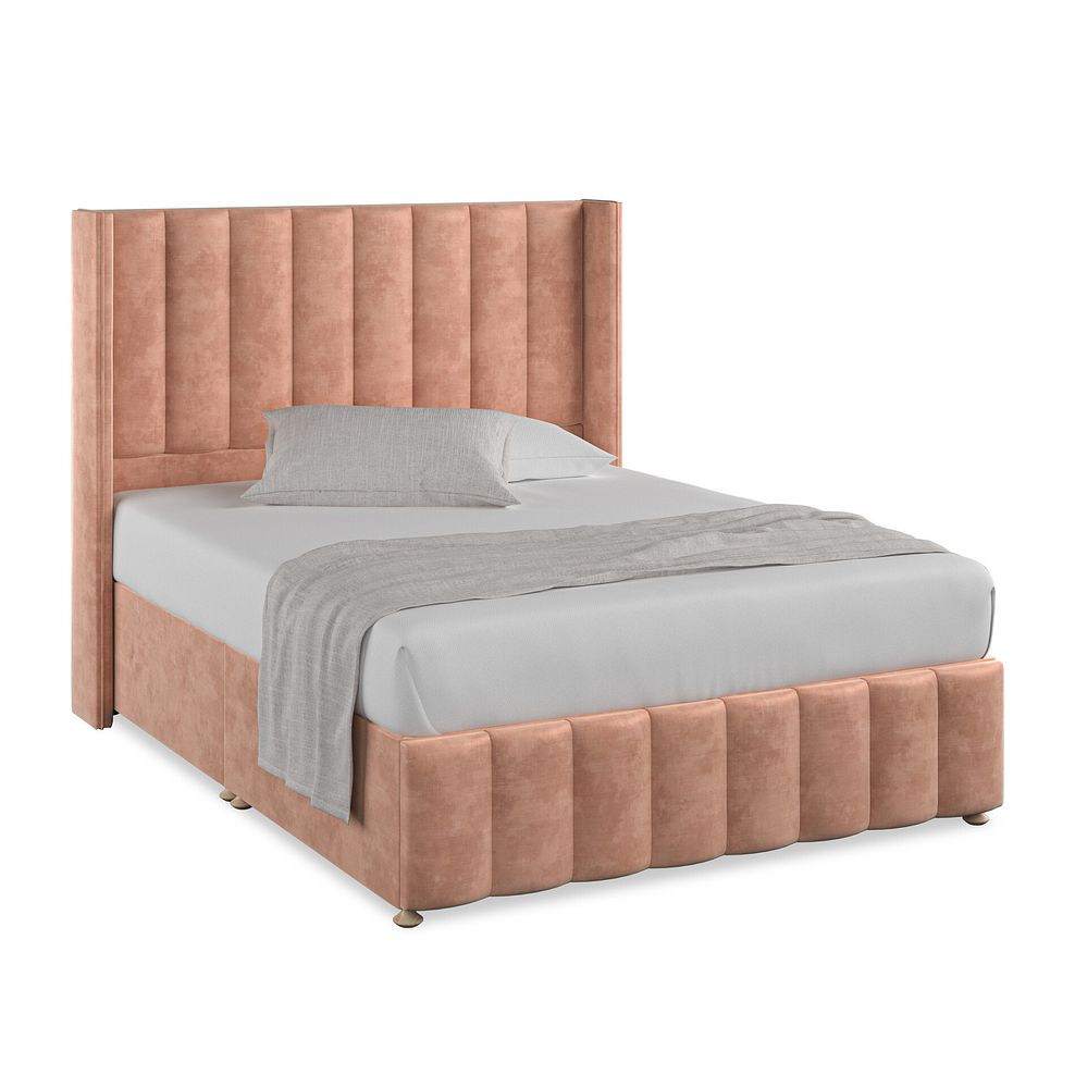 Amersham King-Size Divan Bed with Winged Headboard in Heritage Velvet - Powder Pink 1