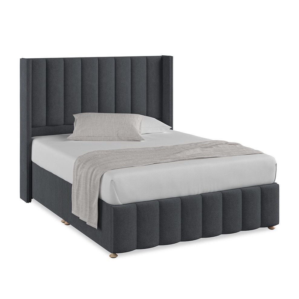 Amersham King-Size Divan Bed with Winged Headboard in Venice Fabric - Anthracite 1