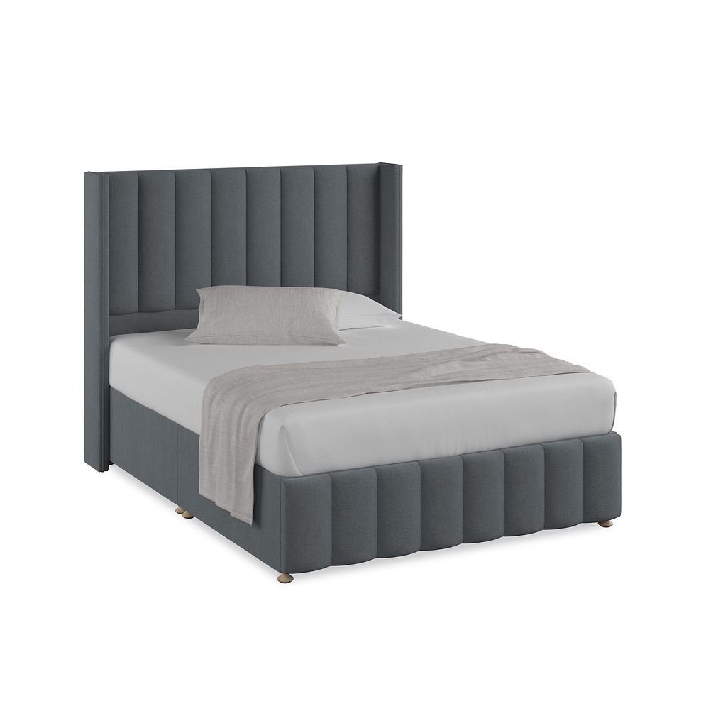 Amersham King-Size Divan Bed with Winged Headboard in Venice Fabric - Graphite 1