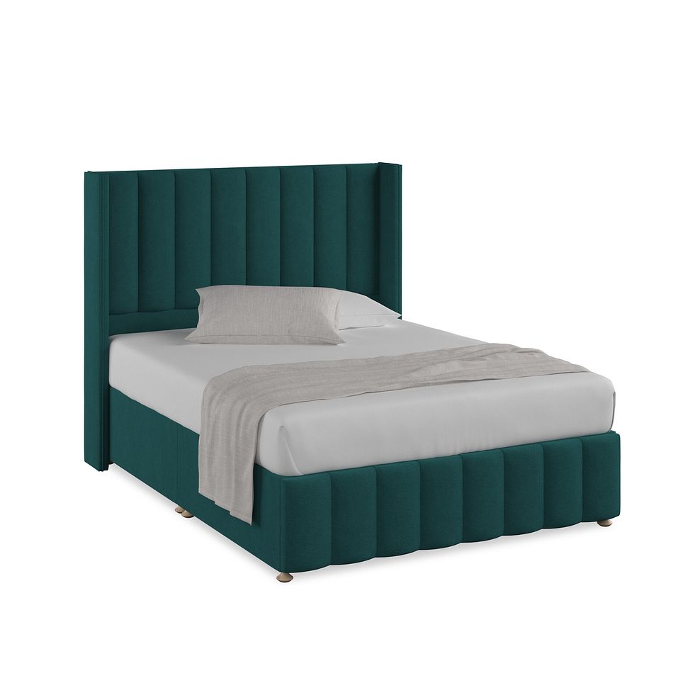 Amersham King-Size Divan Bed with Winged Headboard in Venice Fabric - Teal 1