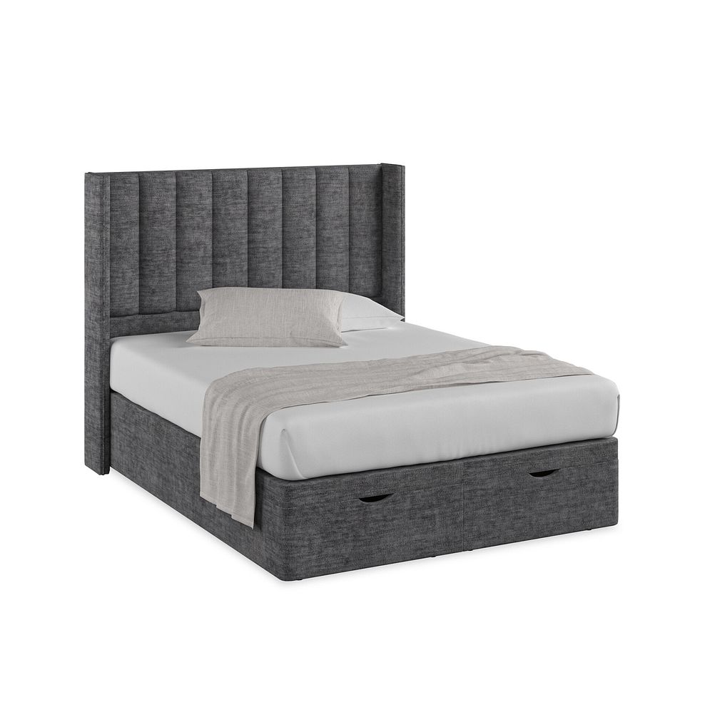 Amersham King-Size Ottoman Storage Bed with Winged Headboard in Brooklyn Fabric - Asteroid Grey