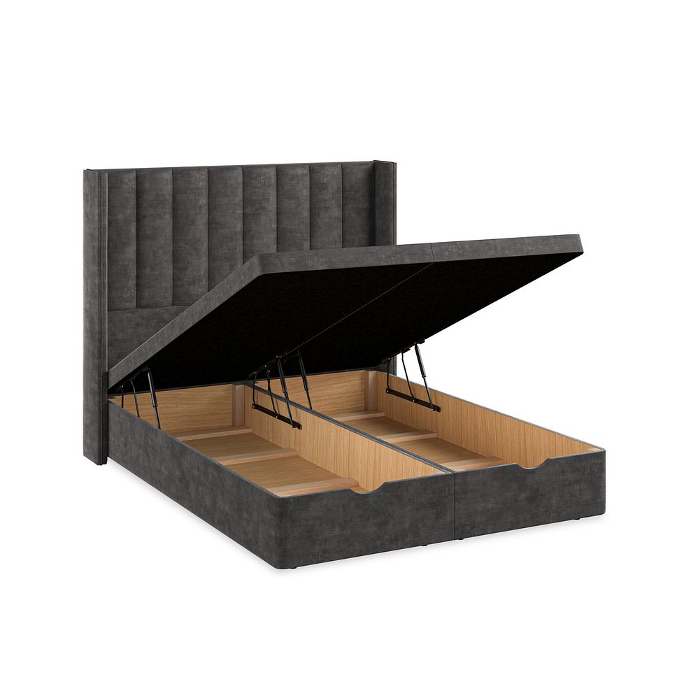 Amersham King-Size Ottoman Storage Bed with Winged Headboard in Heritage Velvet - Steel Thumbnail 3