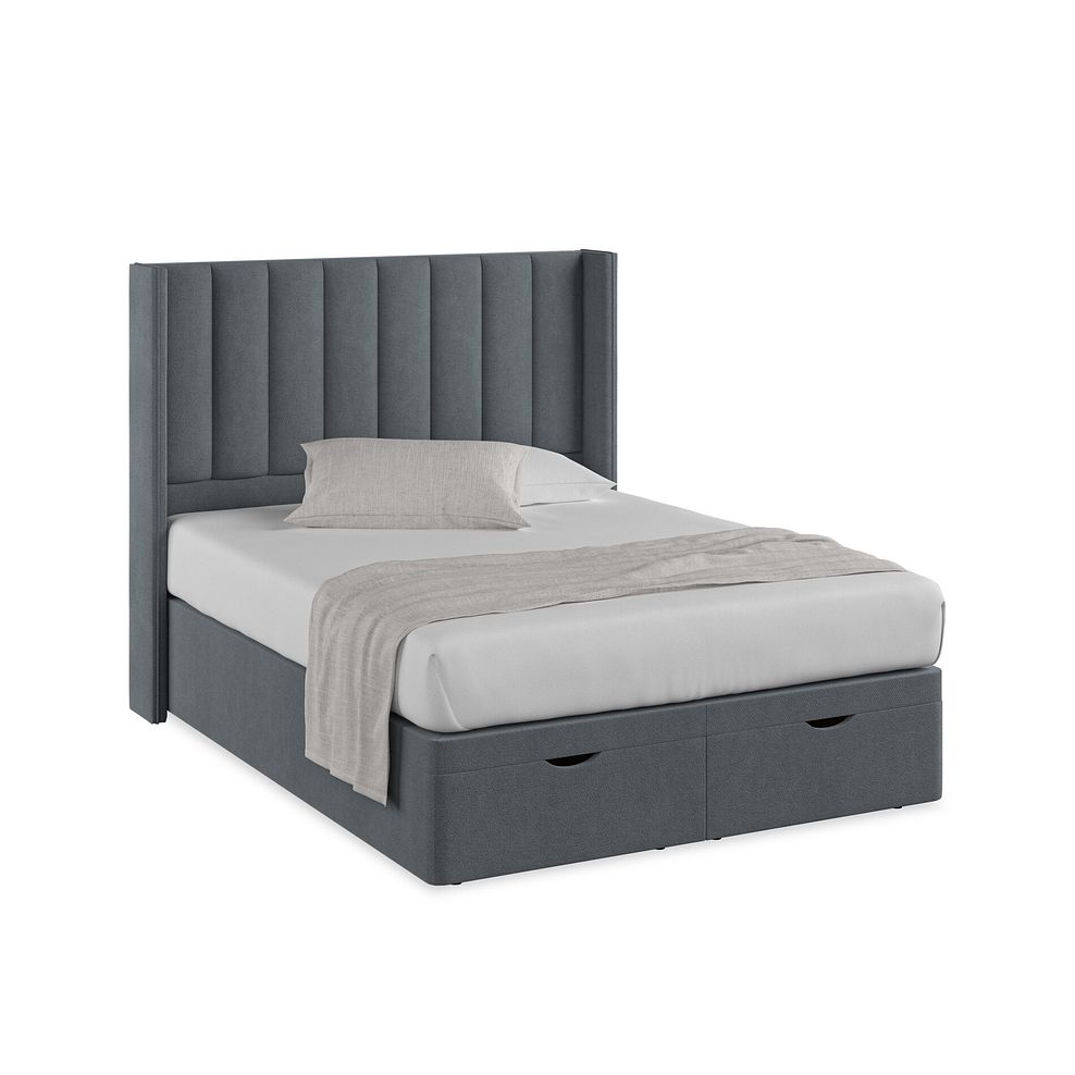 Amersham King-Size Ottoman Storage Bed with Winged Headboard in Venice Fabric - Graphite 1