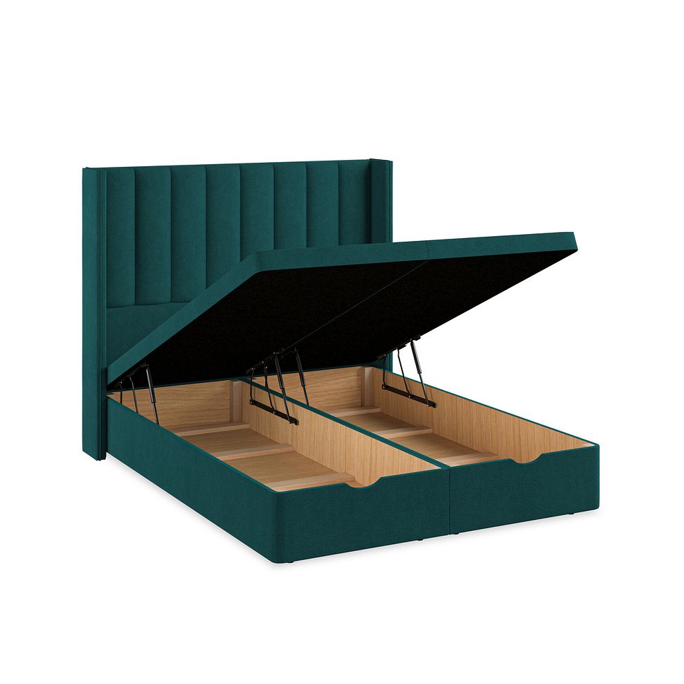 Amersham King-Size Ottoman Storage Bed with Winged Headboard in Venice Fabric - Teal 3