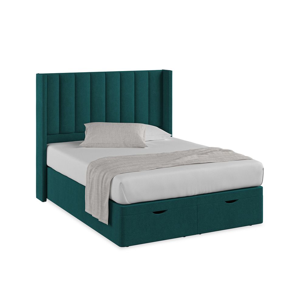 Amersham King-Size Ottoman Storage Bed with Winged Headboard in Venice Fabric - Teal 1