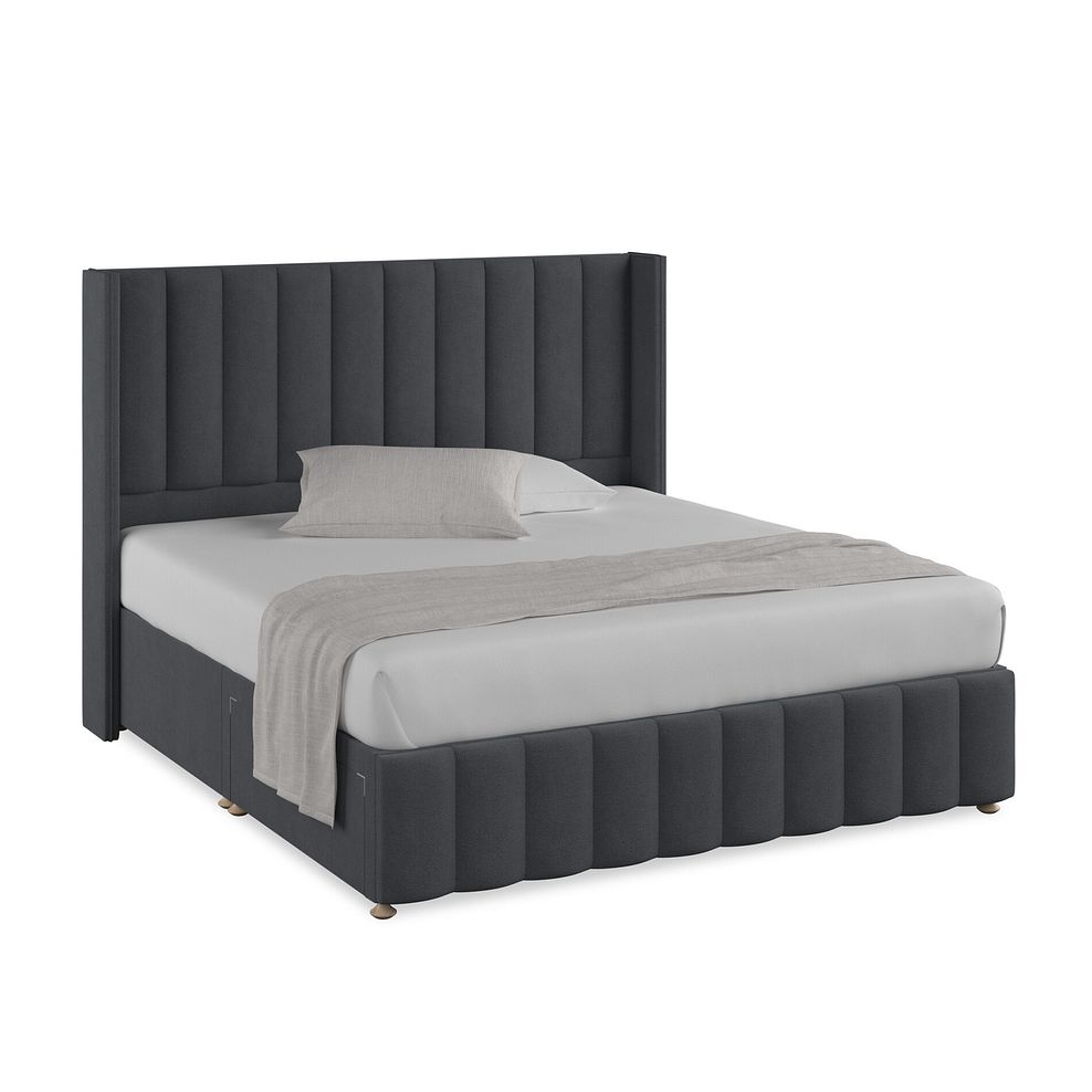 Amersham Super King-Size 2 Drawer Divan Bed with Winged Headboard in Venice Fabric - Anthracite 1