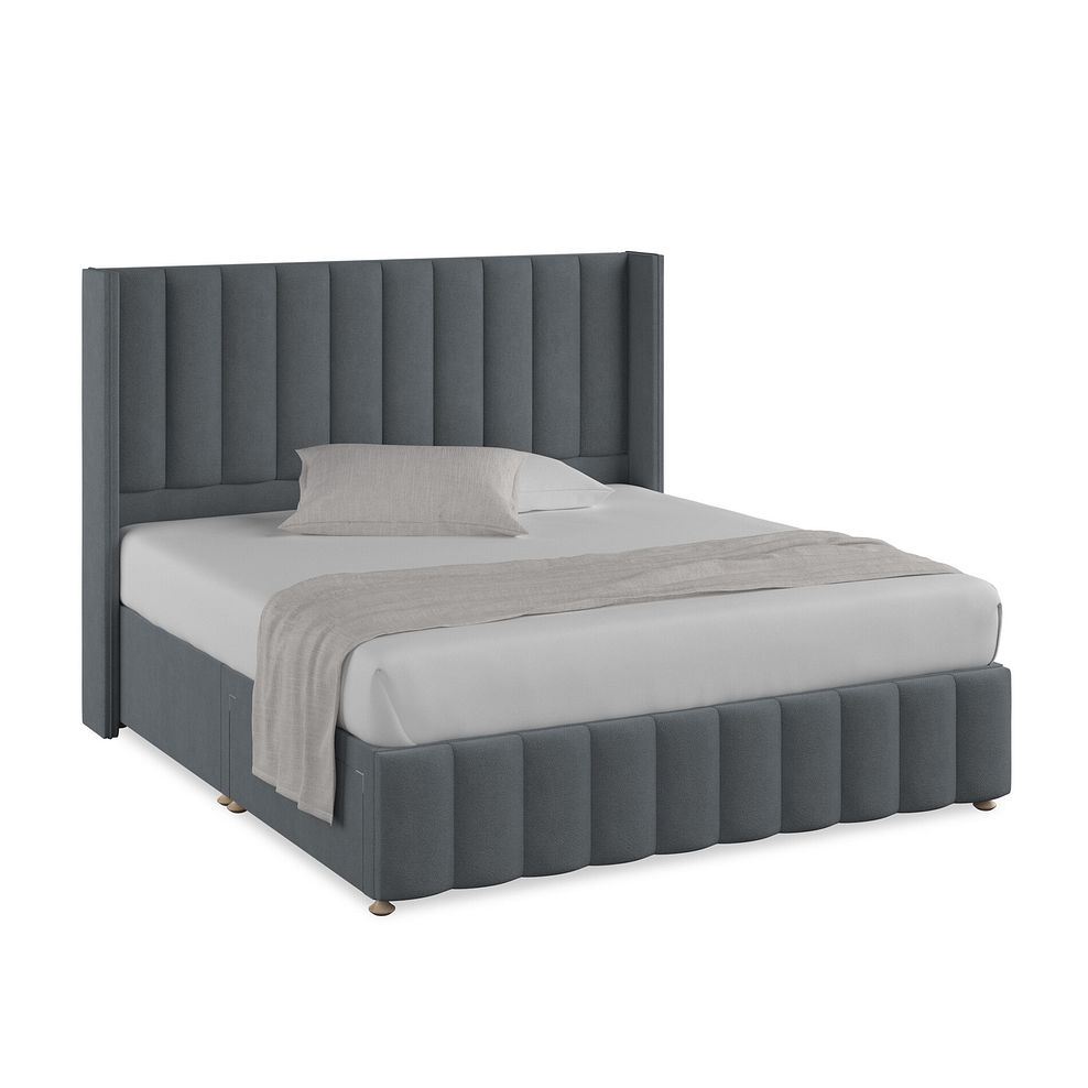 Amersham Super King-Size 2 Drawer Divan Bed with Winged Headboard in Venice Fabric - Graphite 1
