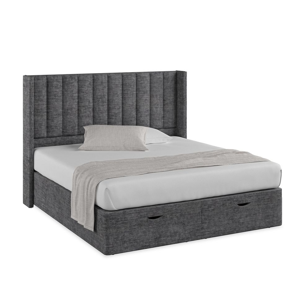 Amersham Super King-Size Ottoman Storage Bed with Winged Headboard in Brooklyn Fabric - Asteroid Grey Thumbnail 1