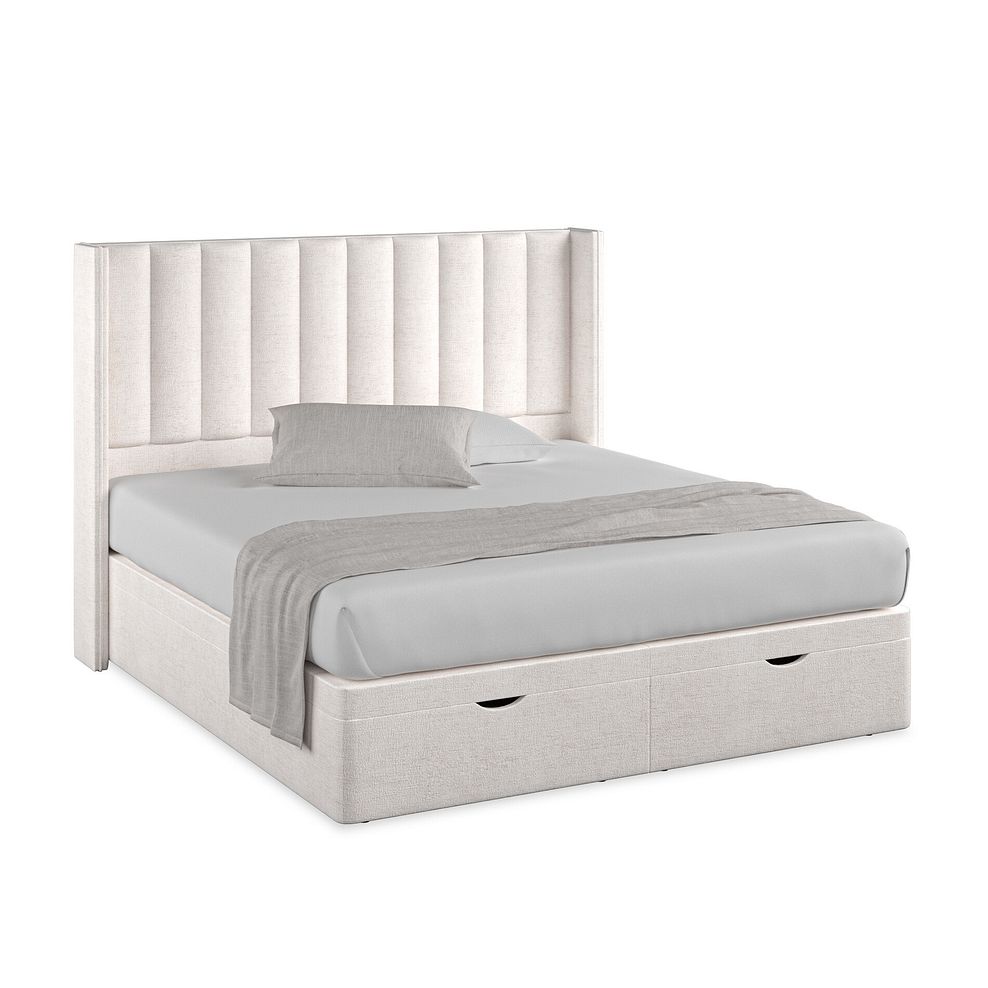 Amersham Super King-Size Ottoman Storage Bed with Winged Headboard in Brooklyn Fabric - Lace White Thumbnail 1