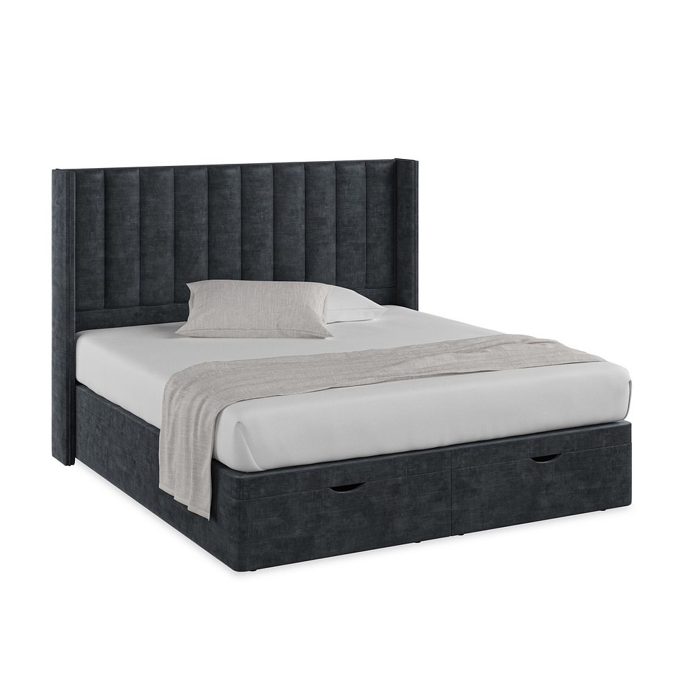 Amersham Super King-Size Ottoman Storage Bed with Winged Headboard in Heritage Velvet - Charcoal 1