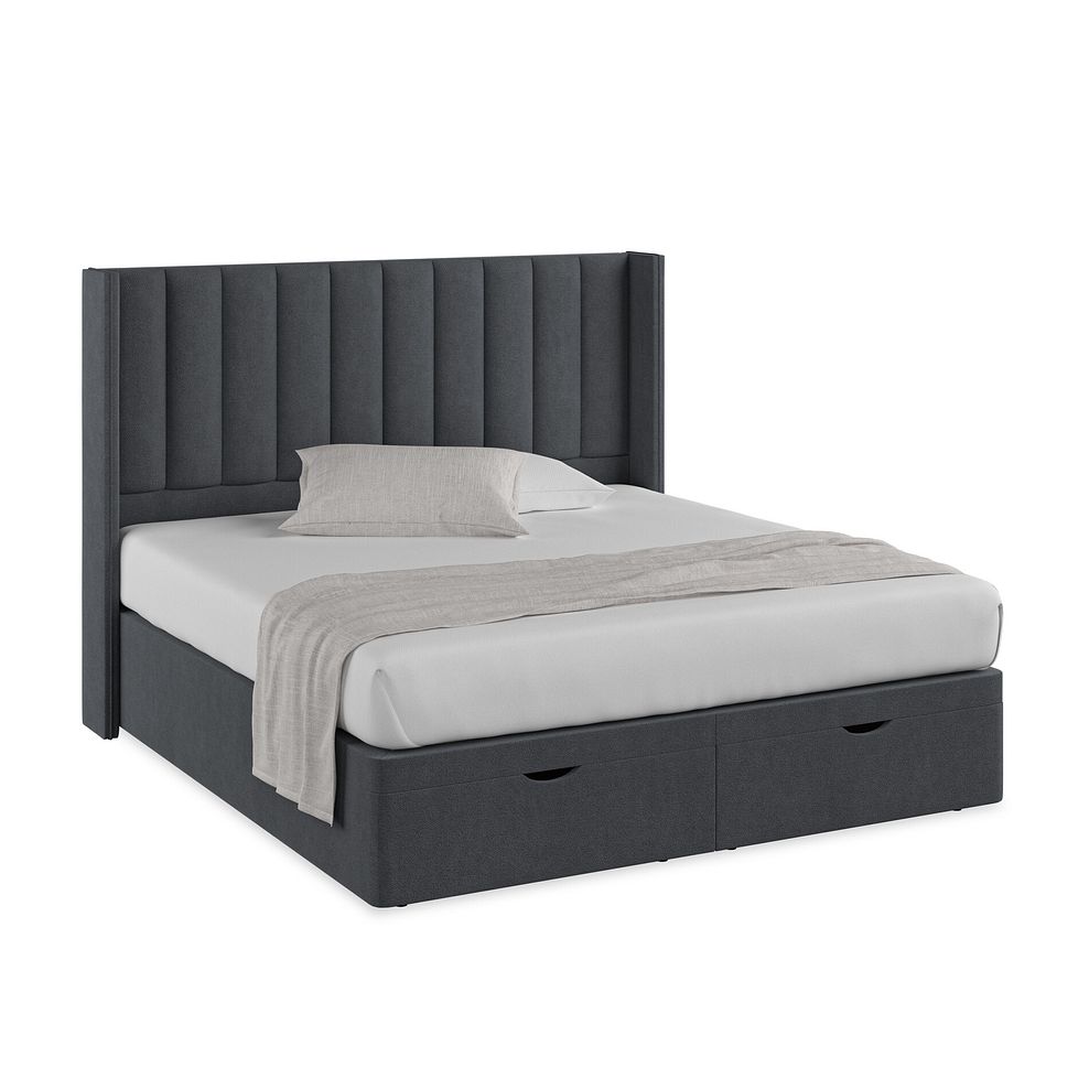 Amersham Super King-Size Ottoman Storage Bed with Winged Headboard in Venice Fabric - Anthracite 1