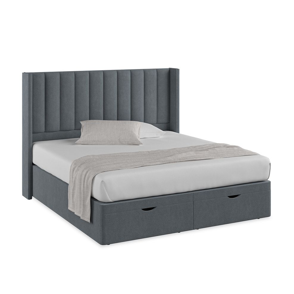 Amersham Super King-Size Ottoman Storage Bed with Winged Headboard in Venice Fabric - Graphite 1