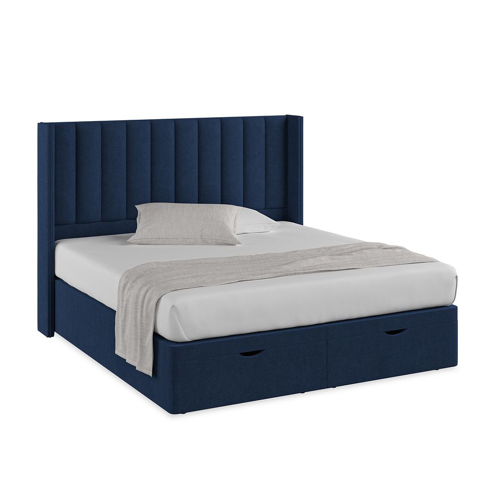 Amersham Super King-Size Ottoman Storage Bed with Winged Headboard in Venice Fabric - Marine Thumbnail 1