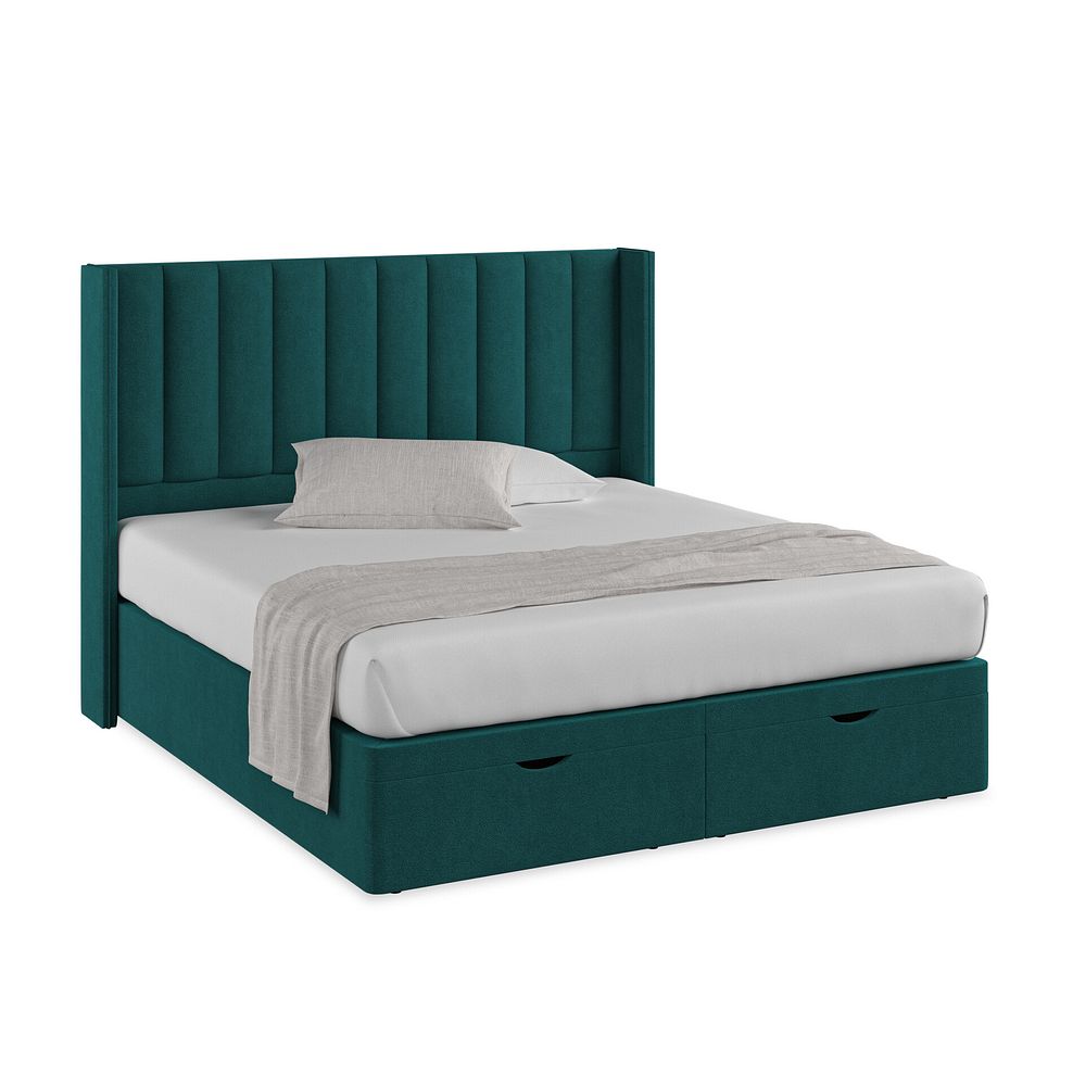 Amersham Super King-Size Ottoman Storage Bed with Winged Headboard in Venice Fabric - Teal 1