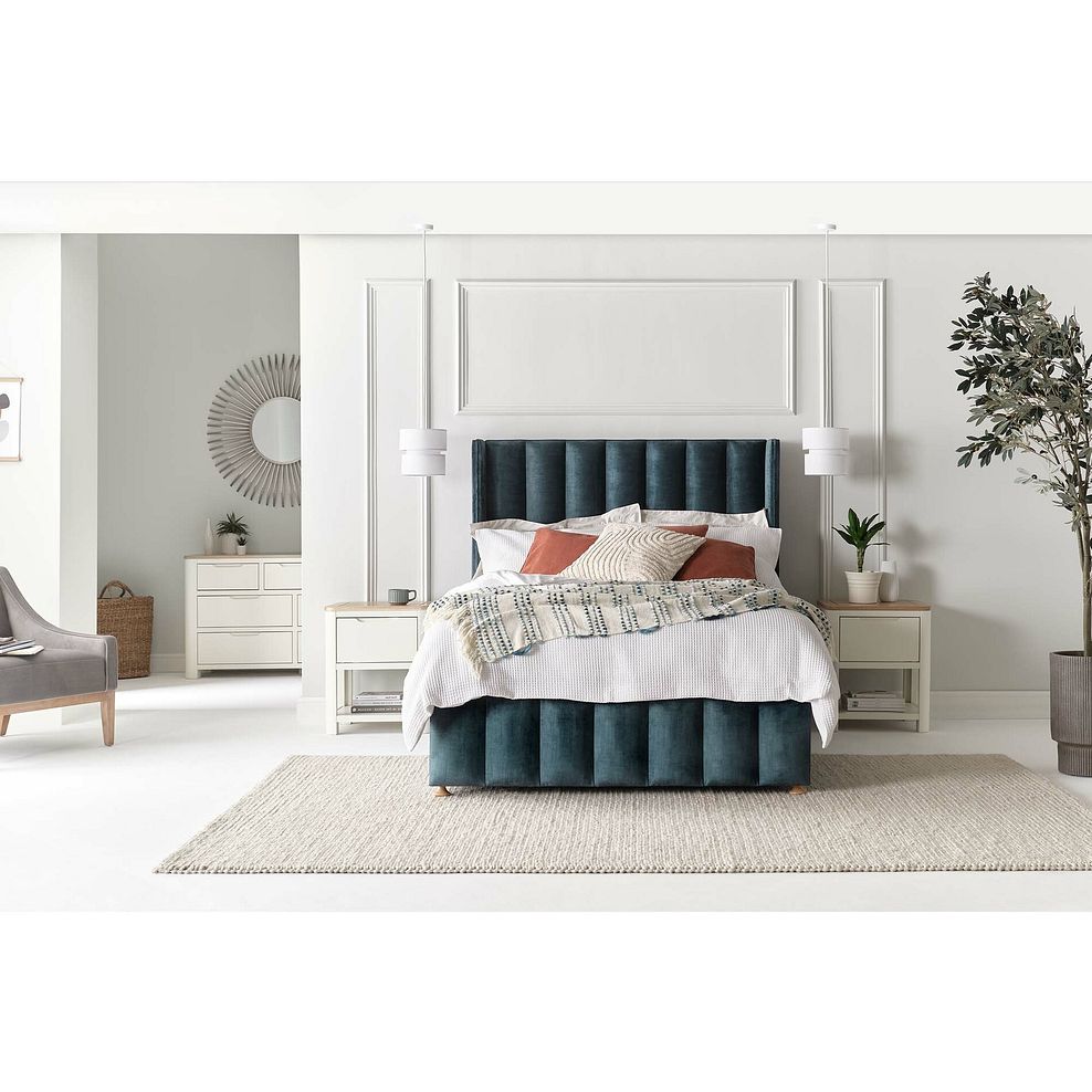 Amersham Double Divan Bed with Winged Headboard in Heritage Velvet - Airforce 2