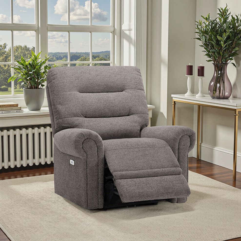 Eastbourne Recliner Armchair with USB in Andaz Charcoal Fabric 1
