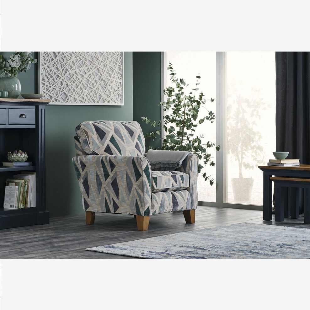 Claremont Accent Chair in Patterned Aqua Fabric 1