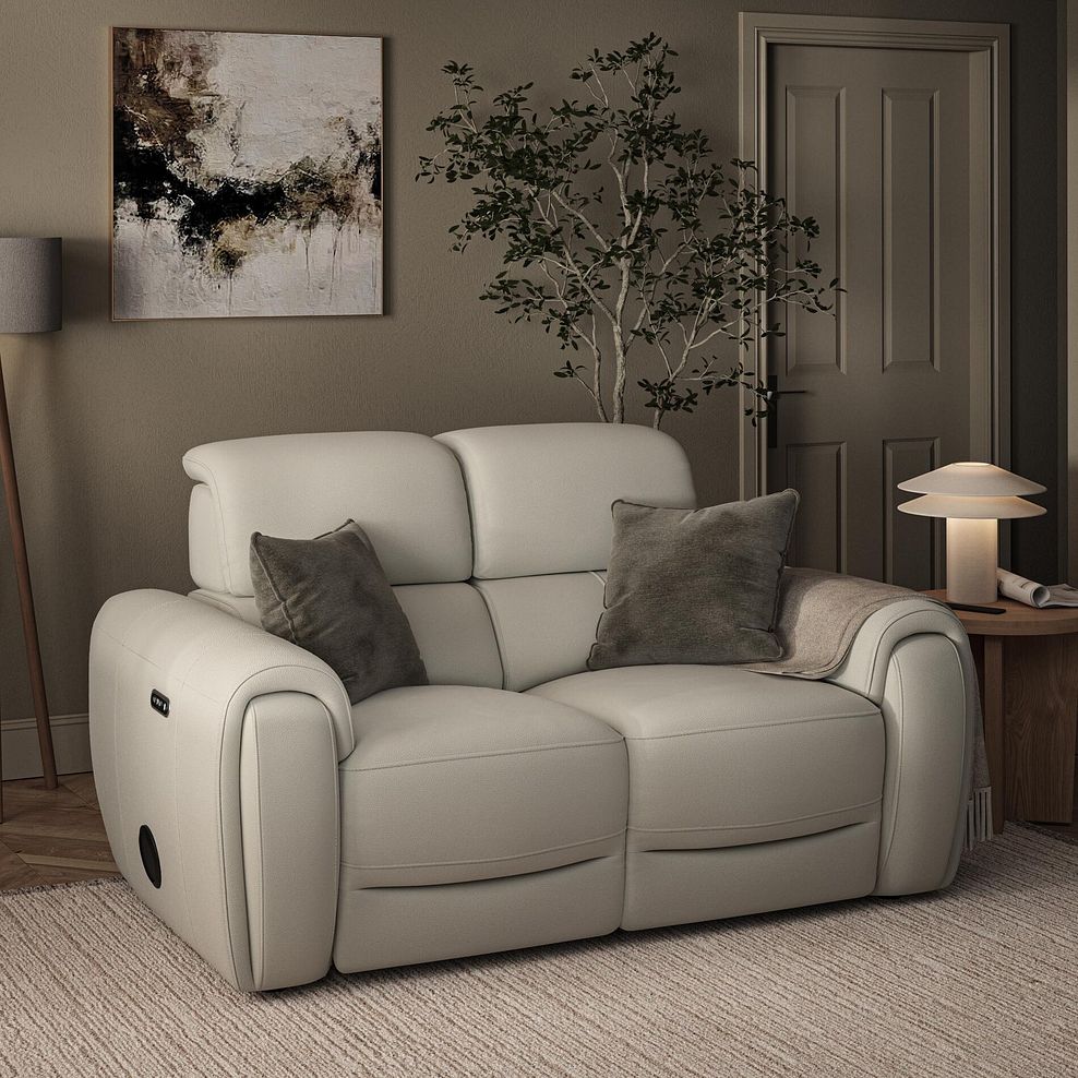 Arabella 2 Seater Power Recliner Sofa in Bone China Leather 1