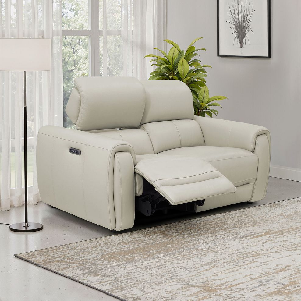 Arabella 2 Seater Power Recliner Sofa with Adjustable Power Headrest in Bone China Leather 1